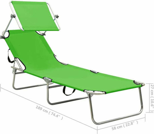 vidaXL Șezlong de plajă Verde Pliere Oțel cu Parasolar 189x58x27cm