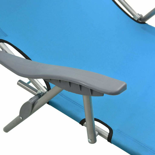 vidaXL Foldable Steel Beach Sunbed Light Blue with Shader 188x5x27cm