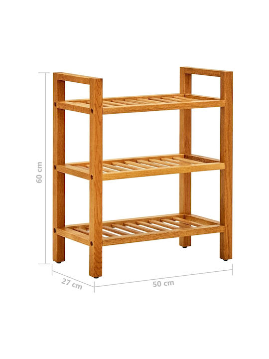 Suport pentru pantofi din Lemn Masiv cu 3 Rafturi Oak L50xW27xH60cm