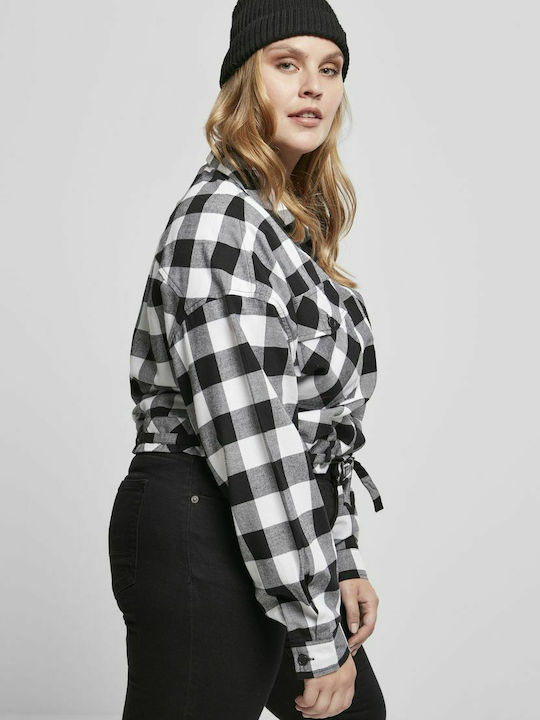 Long Sleeve Women's Cotton Shirt Black Checked