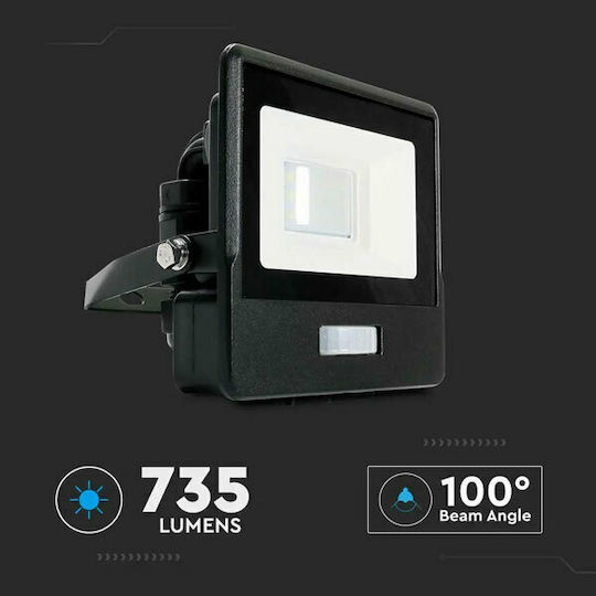 V-TAC Vt-118s Waterproof LED Flood Light 10W Warm White 3000K With Motion Sensor IP65