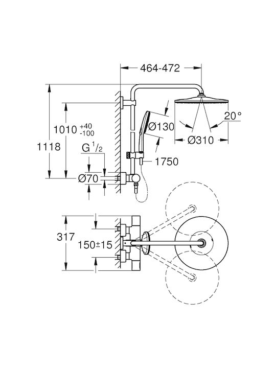 Grohe Rainshower Στήλη Ντουζ με Μπαταρία 111.8cm Ασημί