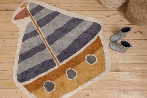 Little Dutch Kids Cotton Rug Boat 105x120cm Blue