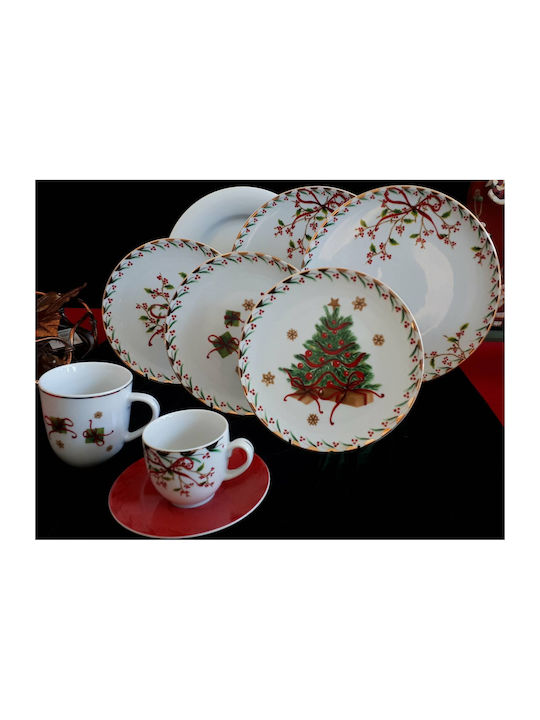 Ιωνία Set de Decorațiuni de Crăciun Farfurii Porțelan Alb Diametru 21cm 6buc