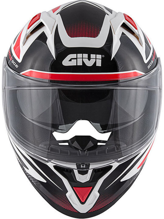 Givi 50.6 Stoccarda Follow White Red Black Motorcycle Helmet Full Face Weight 1490g with Sun Visor