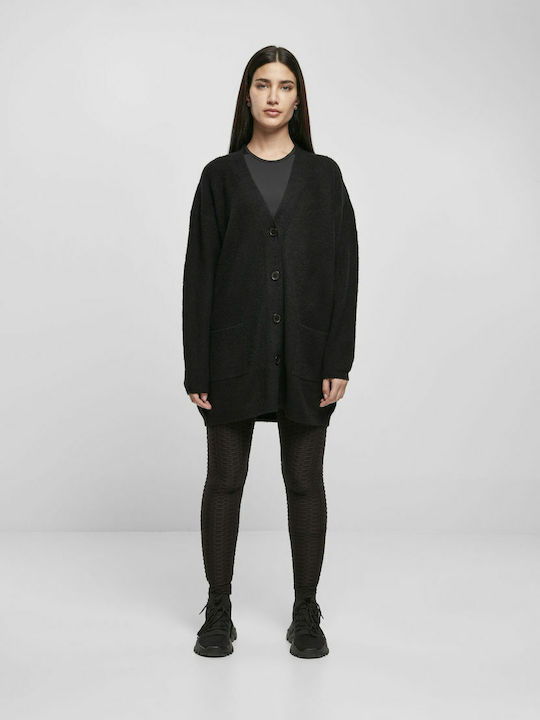 Long Women's Knitted Cardigan with Buttons Black