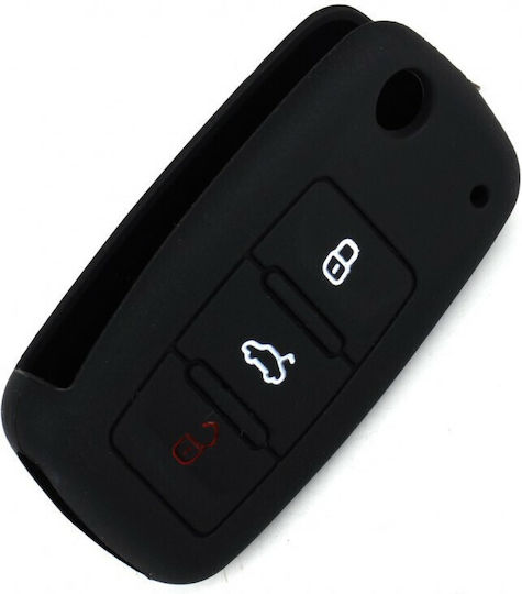 Silicone Car Key Cover Case with 3 Buttons for Seat / Skoda / VW Black
