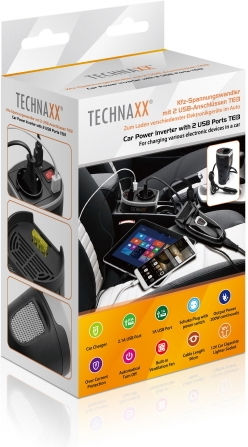 Technaxx Invertor Auto 400W pentru Convertirea 12V DC în 230V AC cu 2xUSB