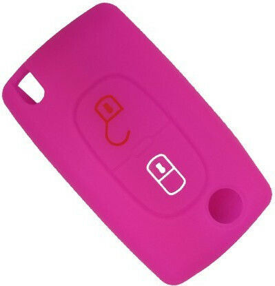 Silicone Car Key Cover Case with 2 Buttons for Citroen / Peugeot Pink