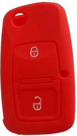 Silicone Car Key Cover Case with 2 Buttons for Seat / Skoda / VW Red