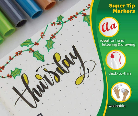Crayola Supertips Μαρκαδόροι Ζωγραφικής 1.9mm Πλενόμενοι Σετ 12 χρώματα