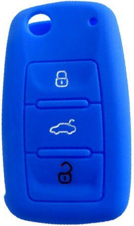 Silicone Car Key Cover Case with 3 Buttons for Seat / Skoda / VW Blue