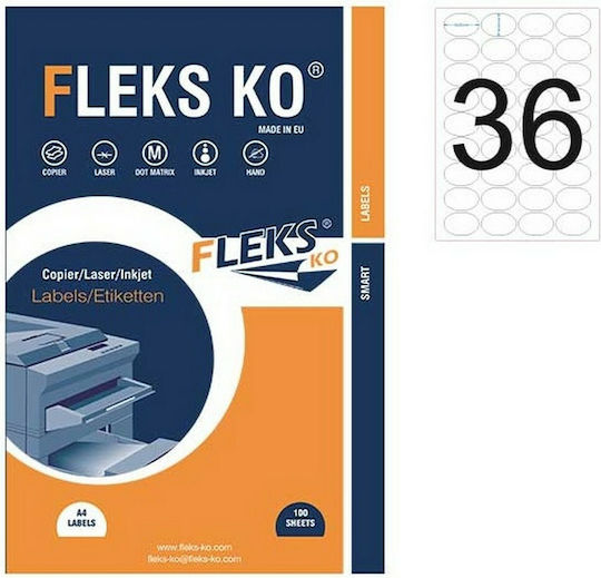 Fleks 3600 Self-Adhesive Oval A4 Labels 45x30mm