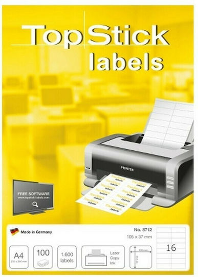 Topstick 1600 Αυτοκόλλητες Ετικέτες Α4 Ορθογώνιες 105x37mm