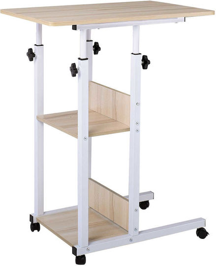 Rechteckiger Beistelltisch Lift Holz mit Rädern Beige M60xB40xH85cm EM48,1