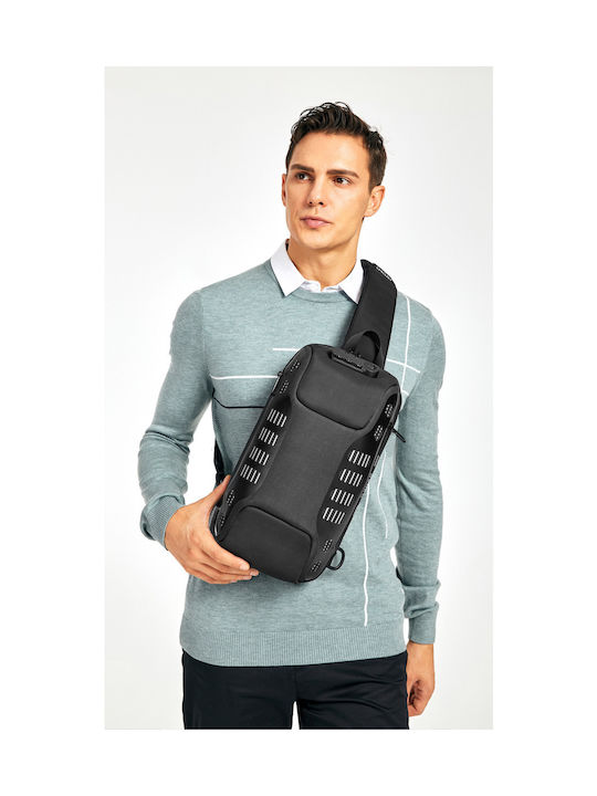 Ozuko Fabric Sling Bag with Zipper & Adjustable Strap Black 20x10x36cm