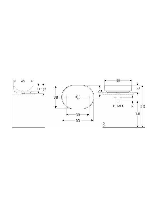Geberit VariForm Επικαθήμενος Νιπτήρας Πορσελάνης 55x40x14.4cm Λευκός