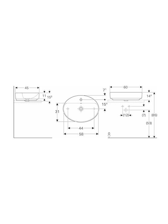 Geberit VariForm Aufgesetztes Waschbecken Porzellan 60x45x11cm Weiß