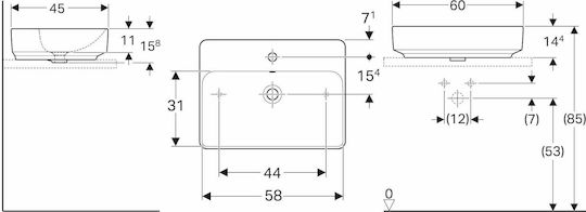 Geberit VariForm Επικαθήμενος Νιπτήρας Πορσελάνης 60x45x14.4cm Λευκός Geberit VariForm Επικαθήμενος Νιπτήρας Πορσελάνης 60x45x14.4cm Λευκός