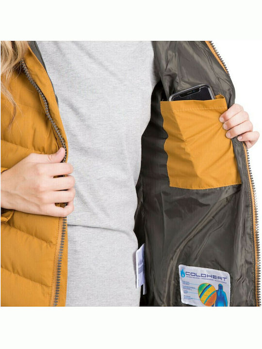 Nadina Women's Short Puffer Jacket for Winter with Hood Golden Brown