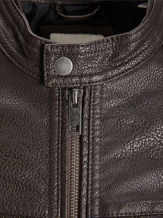 Winter Faux Leather Jacket Biker Chocolate Fondant