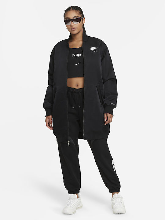 Lang Damen Bomberjacke Schwarz