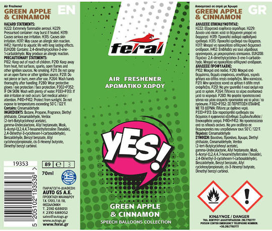 Feral Car Air Freshener Spray Speech Collection Apple & Cinnamon 70ml