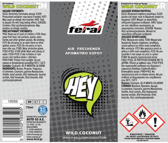 Feral Car Air Freshener Spray Speech Collection Wild Coconut 70ml