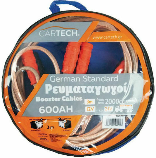 Cartech Καλώδια Εκκίνησης Μπαταρίας Αυτοκινήτου 600A 3m