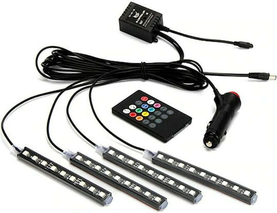 Set of 4 RGB LED Strips Interior Decorative Car Lighting System 12V RGB