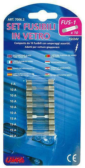 Lampa FUS-1 Automotive Cartridge Fuses Set Car Fuse Set Glass Rounds 10pcs