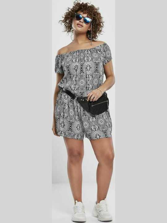 Γυναικείο Off-Shoulder Ολόσωμο Σορτς Black-White
