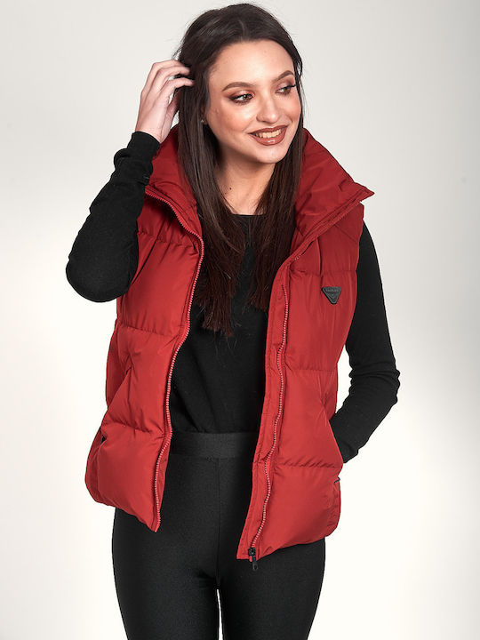 V104 Women's Short Puffer Jacket for Winter Red