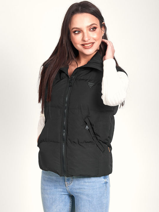 V104 Women's Short Puffer Jacket for Winter Black