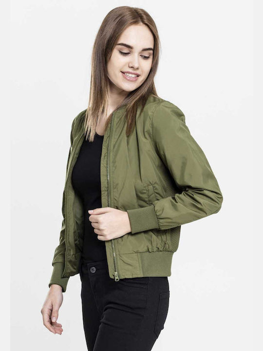 TB1217 Women's Short Bomber Jacket for Spring or Autumn Olive