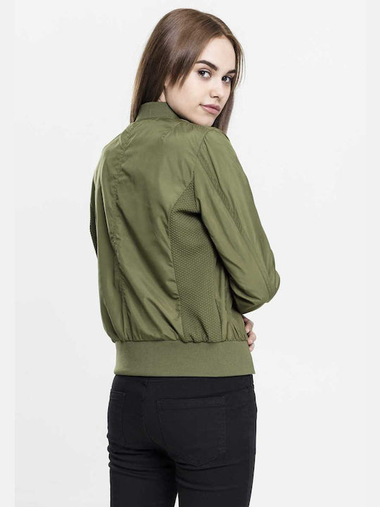 TB1217 Women's Short Bomber Jacket for Spring or Autumn Olive