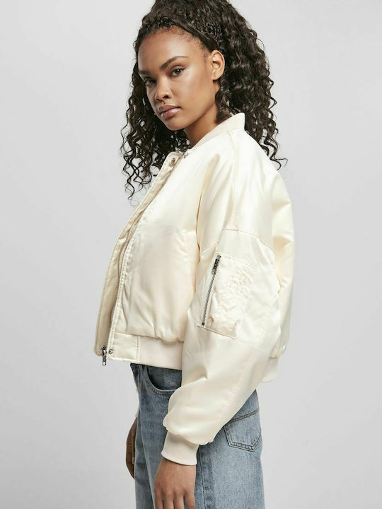 Women's Short Bomber Jacket for Spring or Autumn White