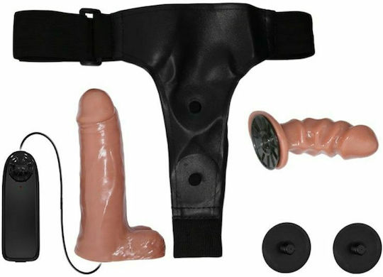 Baile Ultra Passionate Harness Dual Penis Strap On Harness with Double Dildo and Vibration in color Flesh