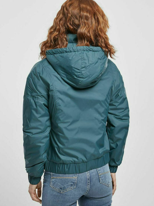 Urban Classics TB3659 Women's Short Sports Jacket for Winter with Hood Blue