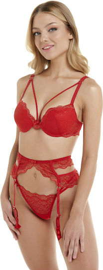 Miss Rosy 8144 Strumpfband aus Spitze Zartfärbige Rot