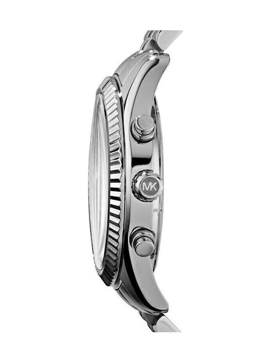 Michael Kors Lexington Men's Watch 45mm Chronograph Battery with Silver Metal Bracelet
