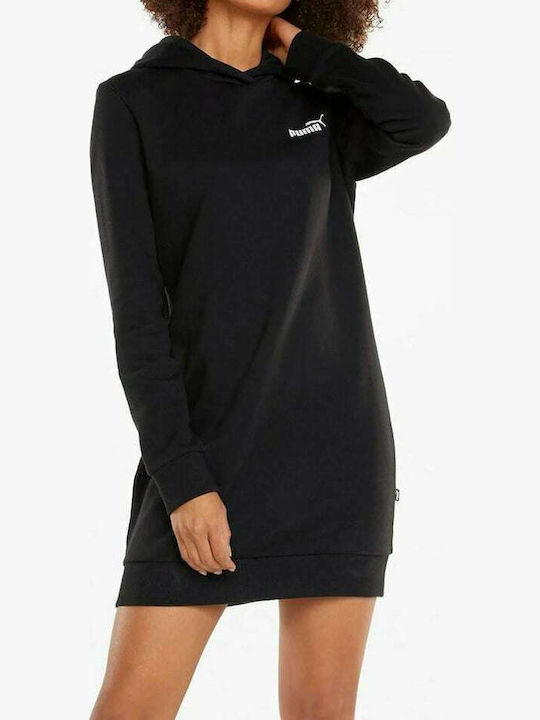 Rochie Mini Sport Mânecă Lungă Cu Glugă Neagră