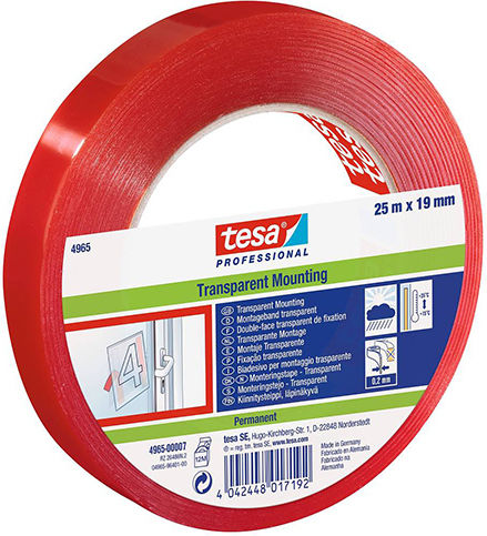 Tesa Professional Transparent Mounting Αυτοκόλλητη Ταινία Διπλής Όψης Διάφανη 5mx19mm
