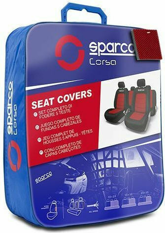 Sparco Set Huse Auto 9buc Poliester Roșu / Negru