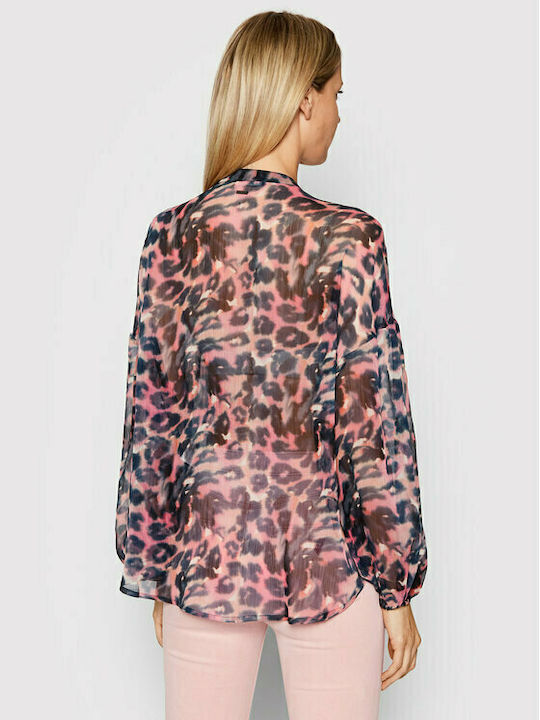 Guess Summer Tunic Long Sleeve with V Neckline Animal Print Pink