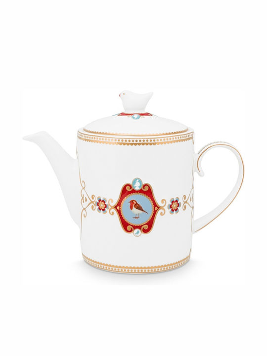 PiP Studio Love Birds Medallion Teapot Porcelain in White Color 1300ml