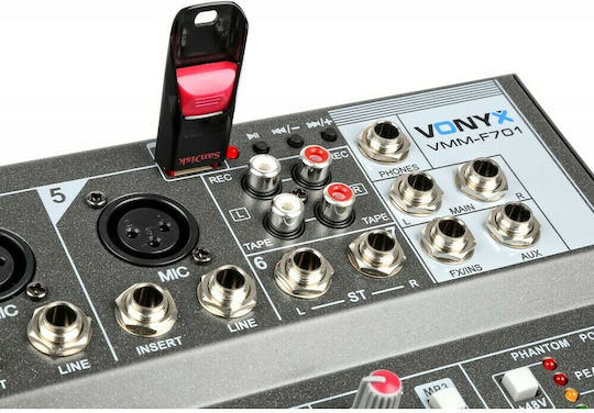 Vonyx VMM-F701 172.578 Αναλογική Κονσόλα 7.0 Καναλιών με Phantom Power & 5 Εισόδους XLR