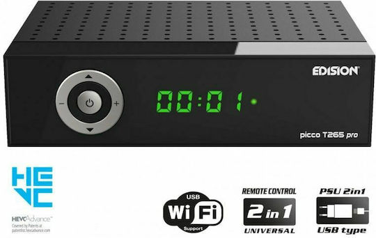 Edision Picco T265 Pro 01-07-0027 Mpeg-4 Digital Receiver Full HD (1080p) with PVR (Record to USB) Function Connections SCART / HDMI / USB