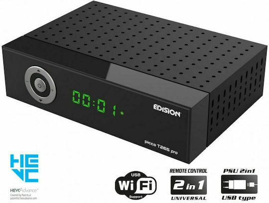 Edision Picco T265 Pro 01-07-0027 Mpeg-4 Digital Receiver Full HD (1080p) with PVR (Record to USB) Function Connections SCART / HDMI / USB