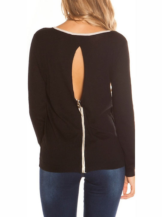 Fashion Style Women's Long Sleeve Sweater with V Neckline Black